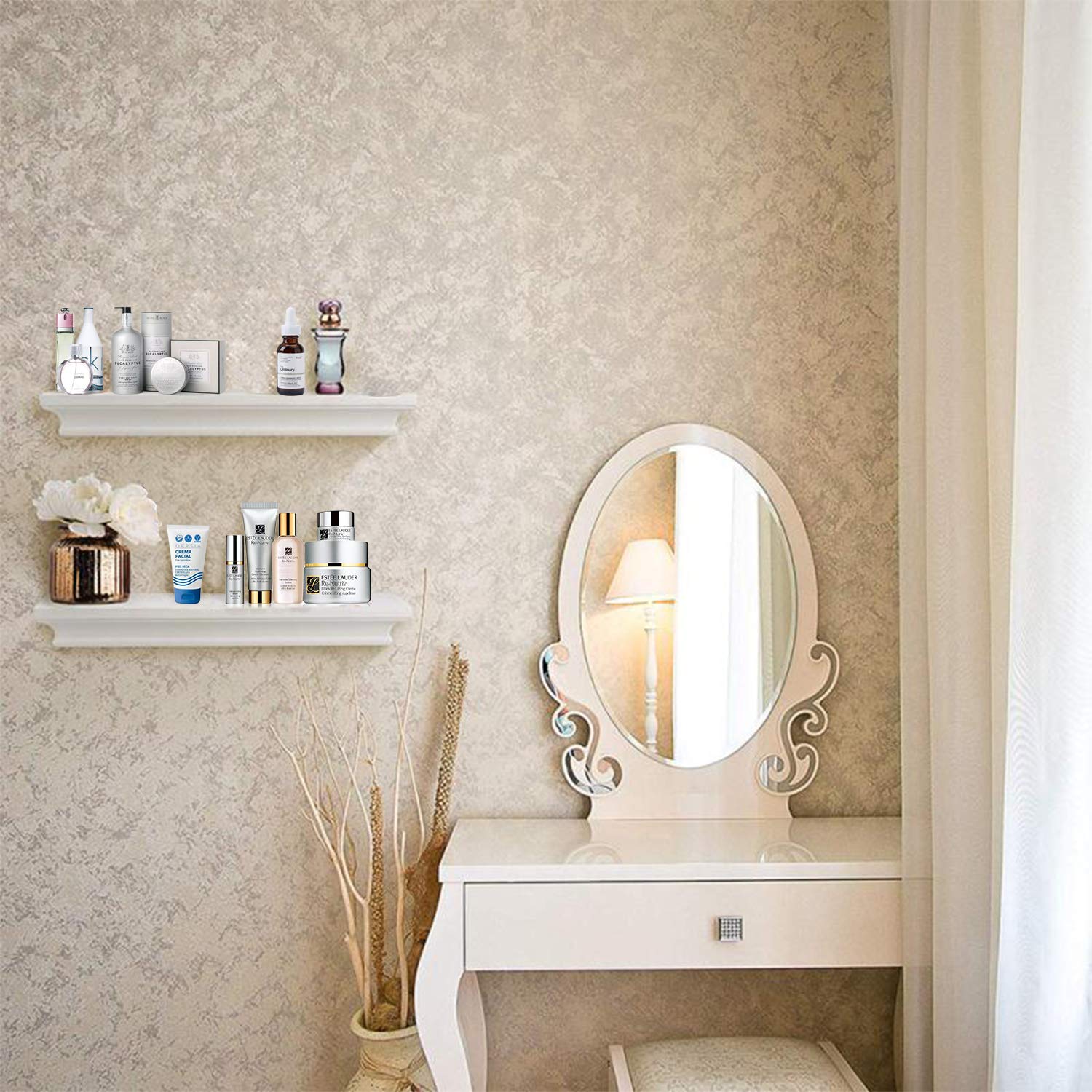 BOMID White Floating Shelves Wall Shelves,Crown Molding Wall Mounted