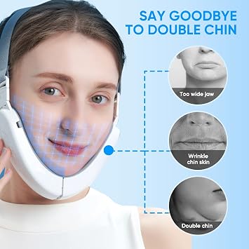 Double Chin Reducer Machine, Electric V-Face Lift Device Beauty Belt, Portable Intelligent Face Shaping Massager with Blue Light (White)