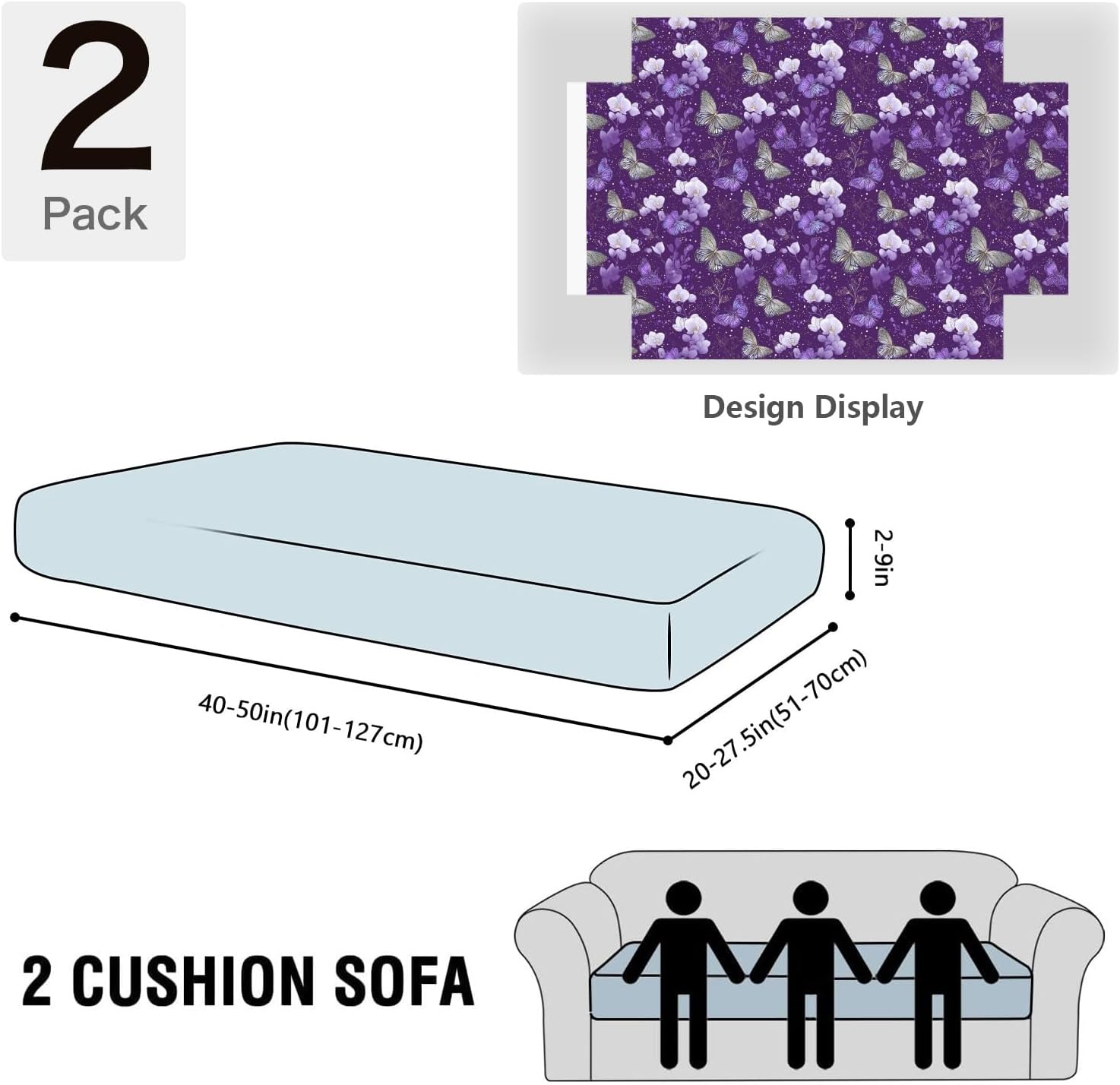 Purple Butterflies Bloom Art Loveseat Covers Couch Covers for 2 Cushion Couch, 2-Piece Stretch Sofa Slipcovers Anti-Slip Washable Furniture Protectors for Dogs Pets