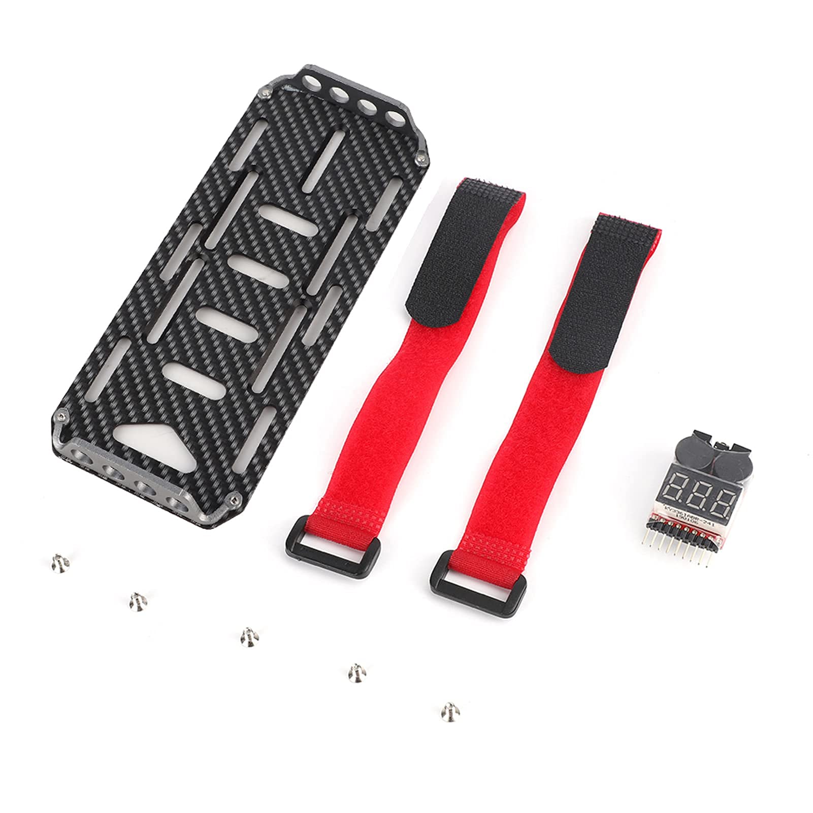VGEBY1 Support de Batterie, Adaptateur de Plaque de Batterie en Fibre de Carbone à Dégagement Rapide pour Voiture sur Chenilles RC 1/10 RC avec Testeur d'Electricité