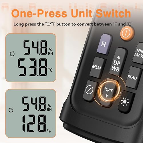 Miniatura 4 de YT606 Medidor de Temperatura y Humedad Higrómetro Digital de Alta Precisión con Humedad Ambiental, Humedad Relativa, Punto de Rocío, Termómetro de
