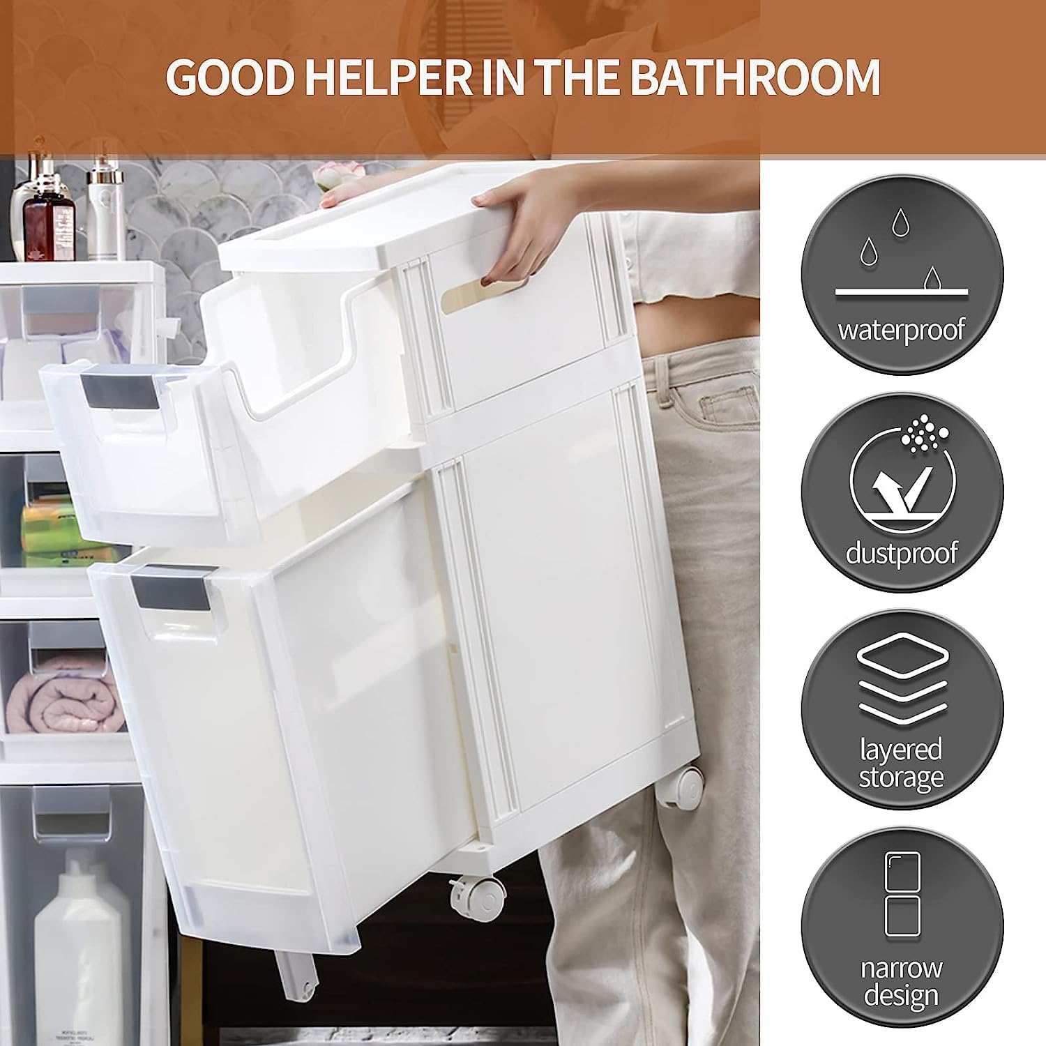 Mueble de baño de 8.3 pulgadas (ancho), organizador de baño, mueble para Papel higiénico, Ideal para cocina, Sala de estar, habitación Infantil o rincón de oficina (blan