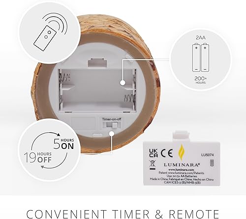 Miniatura 4 de Luminara Pilar de vela sin llama envuelto con corteza de abedul real luces LED de llama móvil que funcionan con pilas sin perfume control remoto se