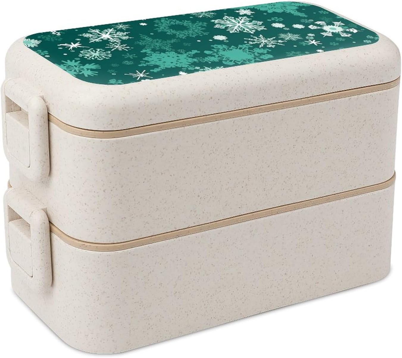 Lunch Box Bento Premium Snowflakes on Green Pattern Printed Bento Box Bento with Spoon And Fork with Compartment Containers Suitable for Men And Women, style