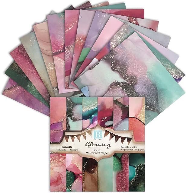 BIKHYY 24 Sheets Scrapbook Paper Pad 12x12 Single-Sided Decoupage Paper Colorful Cardstock Paper Scrapbook DIY Decorative Background Card Making Supplies Junk Journal Craft Paper (PA2031)