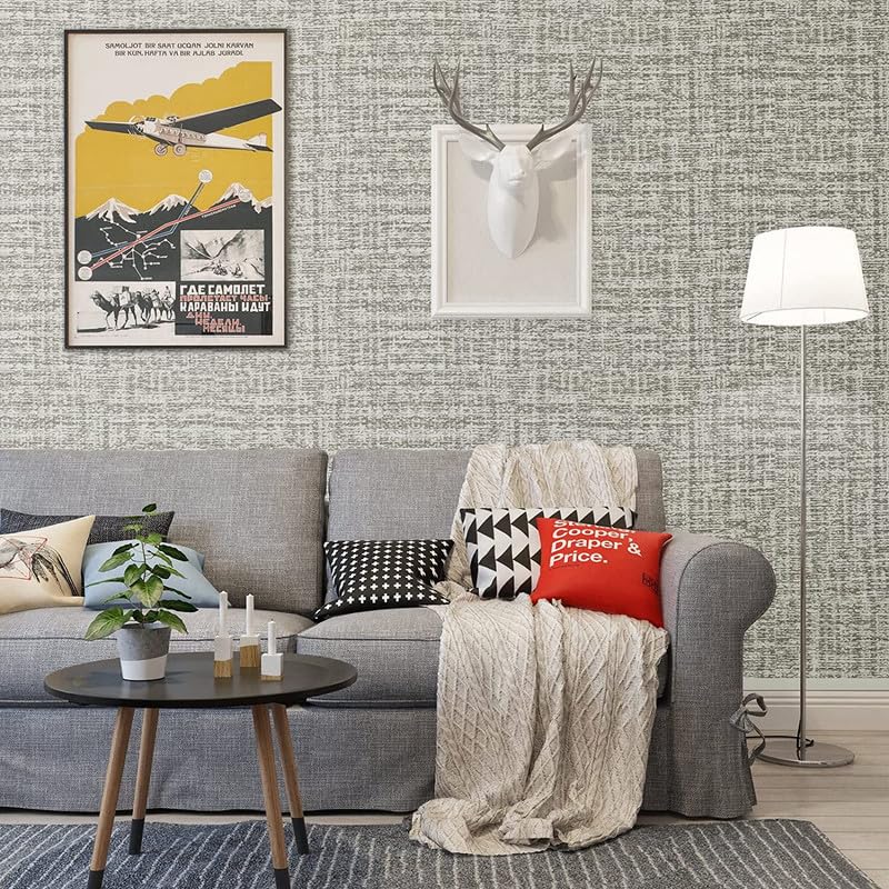 Image of Textured Linen Wallpaper for Walls Sticker Roll (3 Pcs) I 3D Foam Wallpaper for Full Wall, Furniture I Fabric, Waterproof, Large (Light Grey; 3 Pieces of 3 Meter x 0.7 Meter Each)