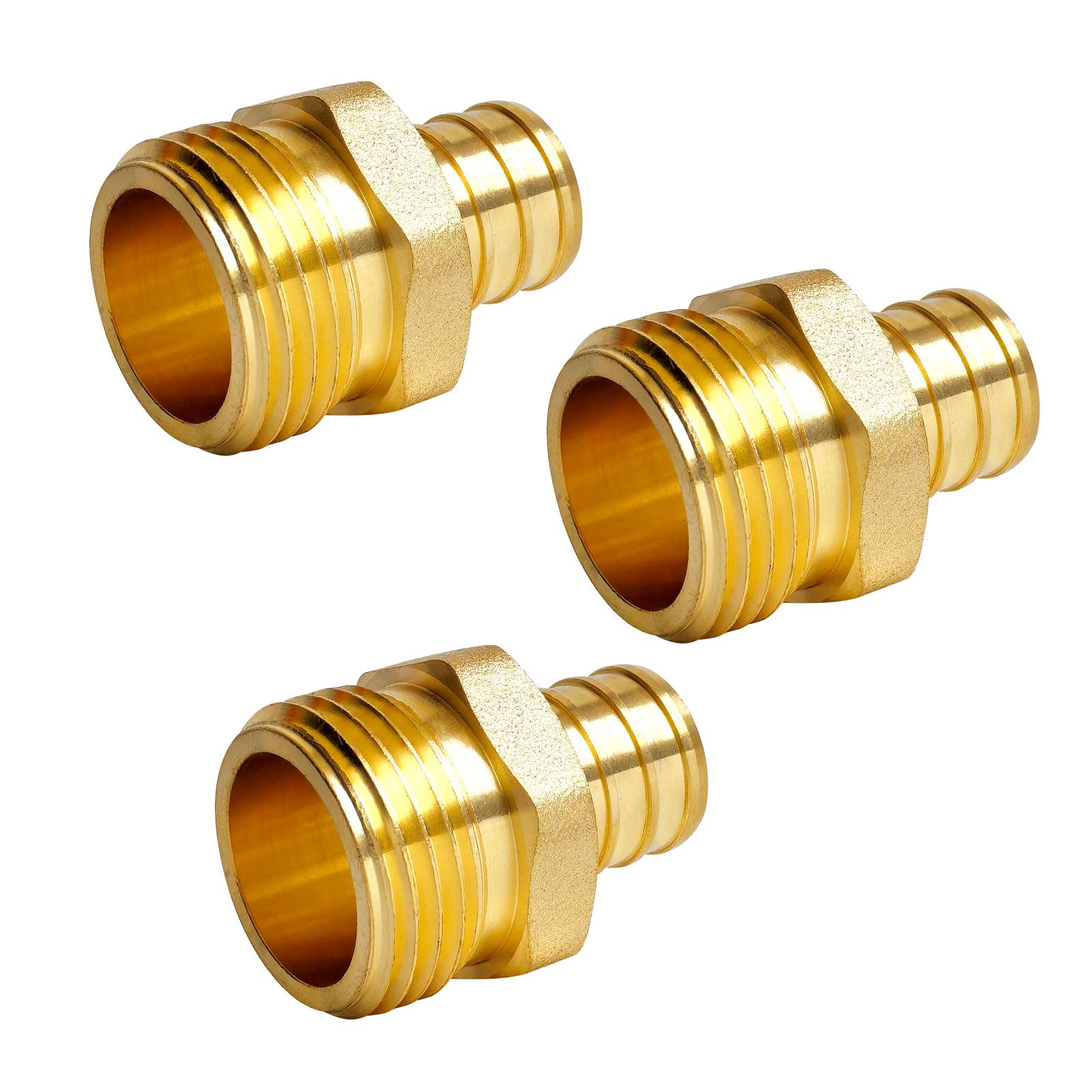 3 conectores macho PEX de 3/4 pulgadas x 3/4 pulgadas GHT macho, accesorio Pex de latón, adaptador de manguera de jardín para fontanería PEX, manguera de jardín y sistemas de riego