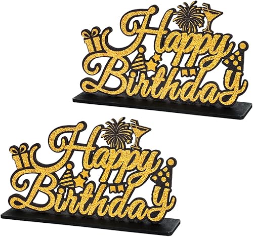 TONIFUL Decoración de mesa de feliz cumpleaños en negro y dorado, centros de mesa para mesa, suministros de fiesta de cumpleaños, decoraciones de