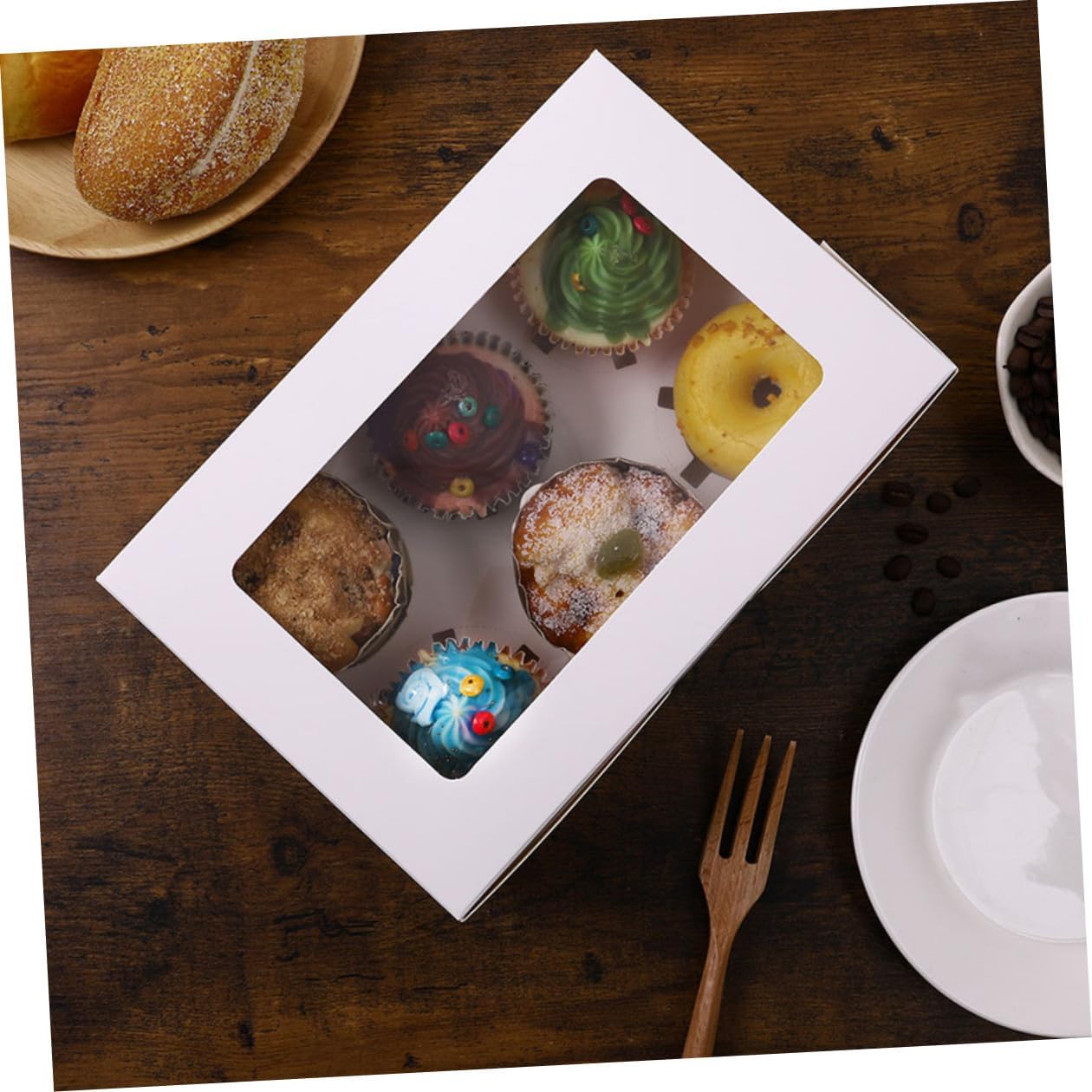 15pcs White Paper Cake Boxes with Window, 6-cupcake Carrier Containers, Muffin Storage Boxes for Birthday Parties and Baking Supplies