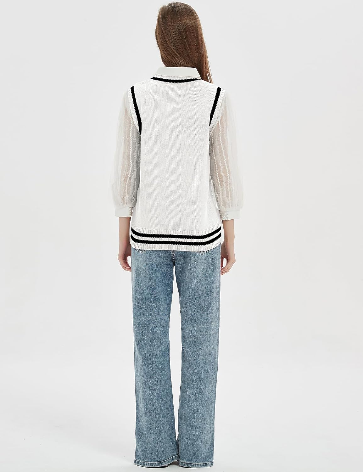 Gihuo Women's Sweater Vest V Neck Uniform Sleeveless Knitted School JK Pullover Tops Classic - Image 5