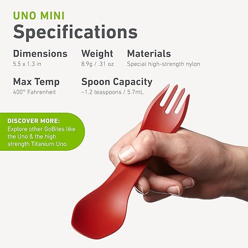 Miniatura 5 de humangear GoBites Uno Mini - Juego de 3 utensilios de viaje y campamento, utensilios de comedor portátiles y compactos, material seguro para