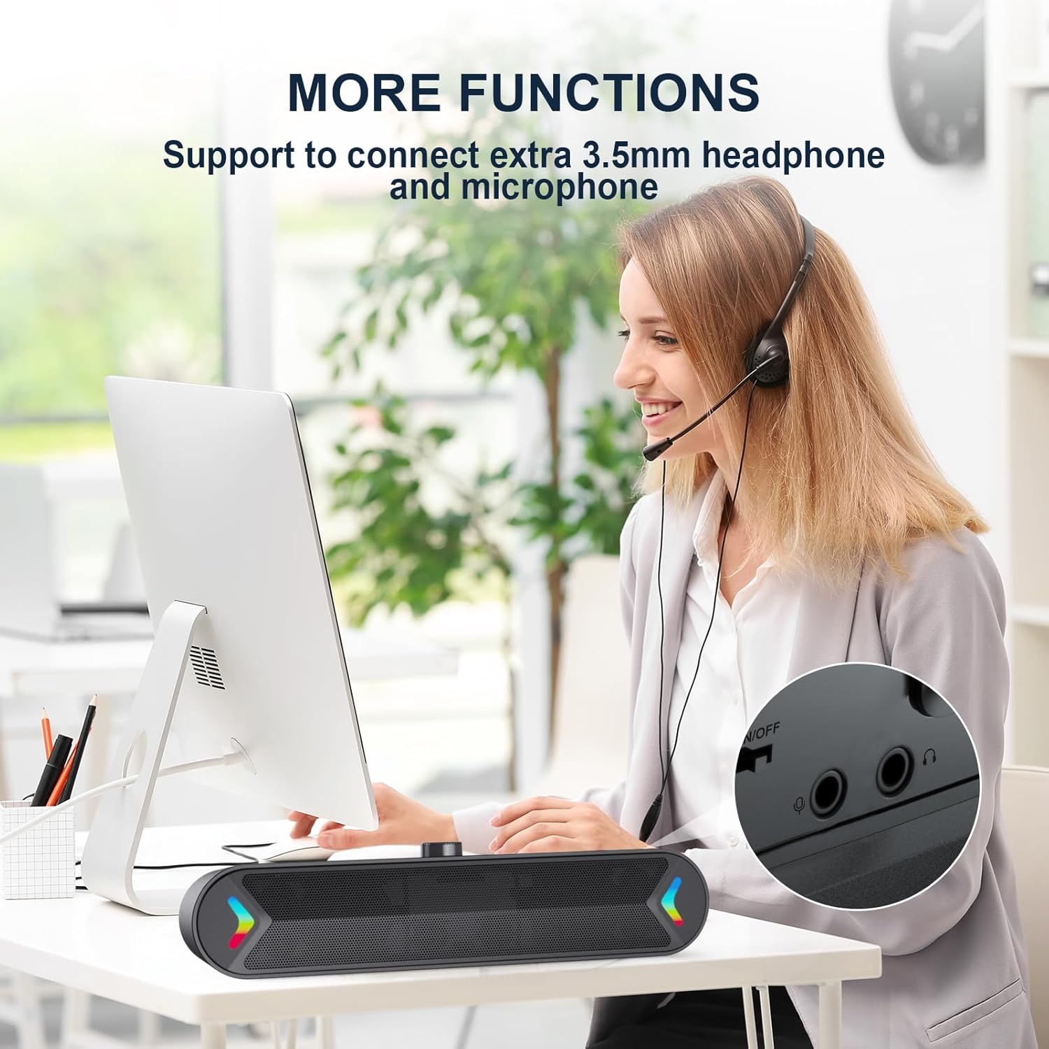 LENRUE Computer Speakers for Desktop,PC Speakers with Basic Stereo Sound & Colorful Lights, Single USB for Both Power and Audio,Desktop Laptop Sound Bar Speakers for Gaming,Movies,Music