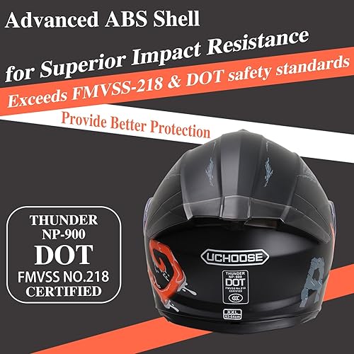 Miniatura 3 de Uchoose Modular Motorcycle Helmet for Men Women, Dual Visor Flip up Motorcycle Helmets DOT Approved Full Face Helmet for Adults, Clear Lens Included