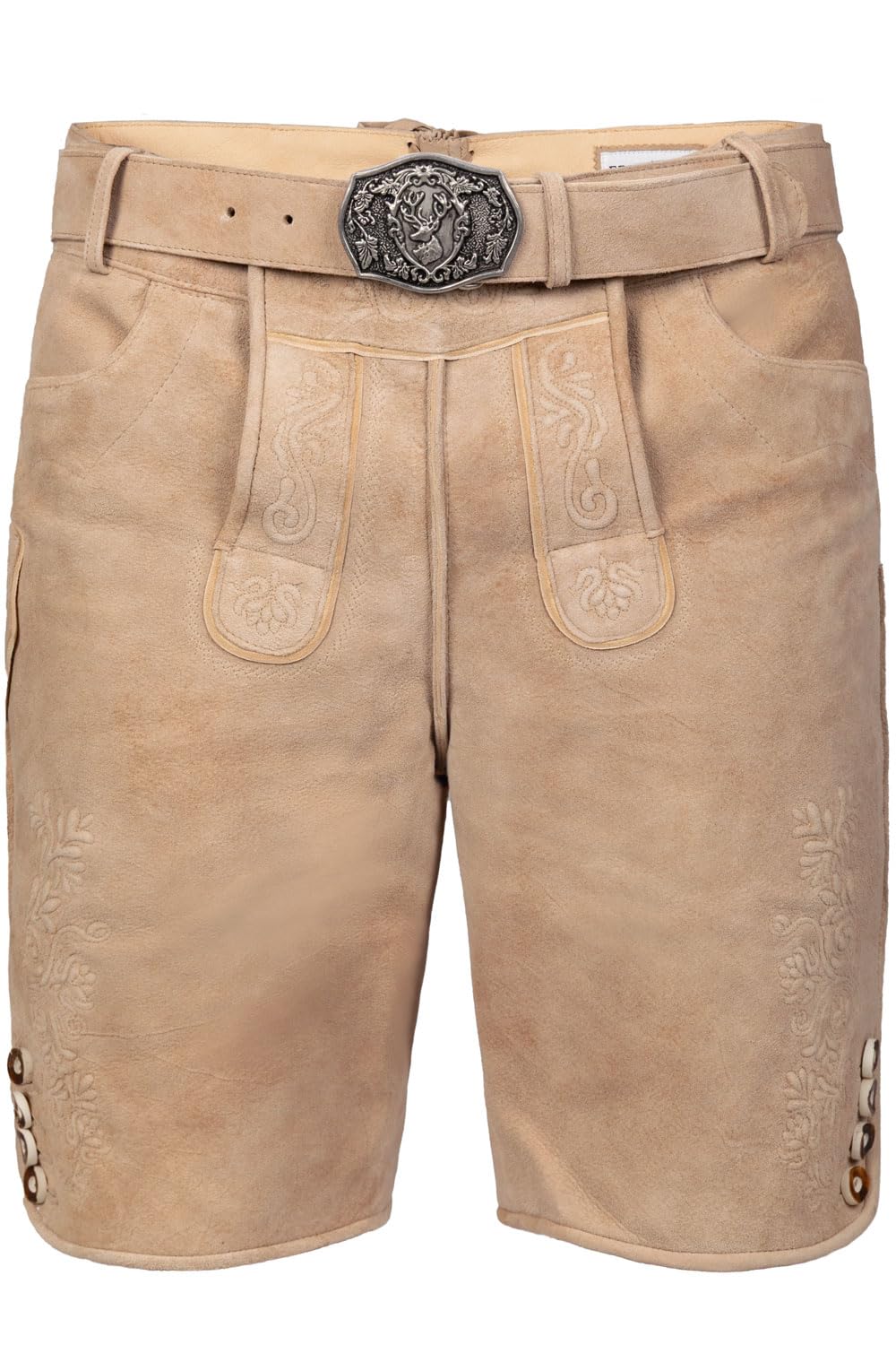 Edelnice Trachtenmode Kurze Wildbock Lederhose Balthasar hell beige mit Stickerei