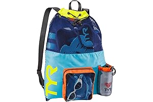 Big Mesh Mummy Backpack for Wet Swimming Gear & Workout, Blue/Yellow