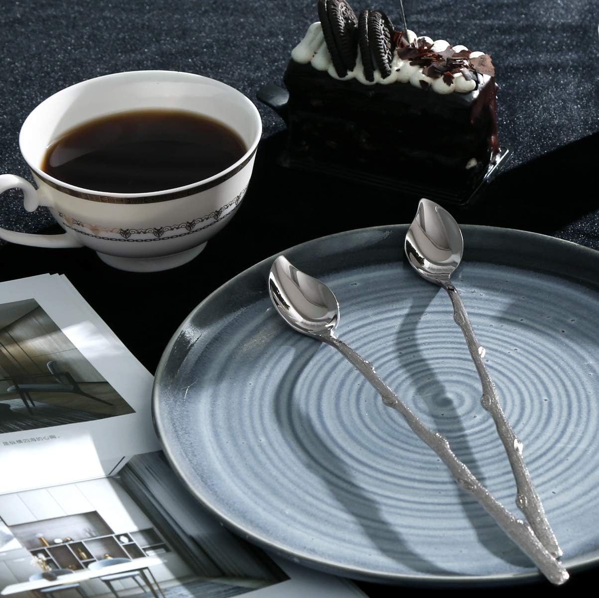 Frее Shірріng оƒƒеr HISSF Long Handle Spoon Iced Tea Spoon, Coffee Spoon, 18/10 Stainless Steel Stirring Spoons for Tea, Dessert, Cocktail, 2pcs Twig Leaf Spoon, 8.66inches