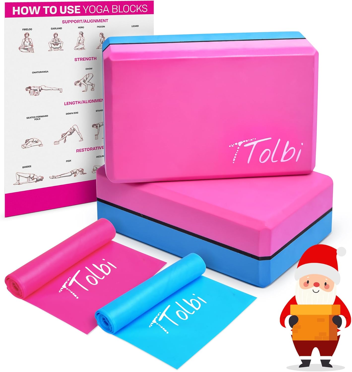 Yoga Blocks 2 Pack Kit with Resistance Bands & Guide: Non-Slip EVA Foam Block – Ideal Stretching Equipment for Home Workouts, Dance, Ballet, Gymnastics, Pilates, Exercise – Stretch Strap Stuff Props