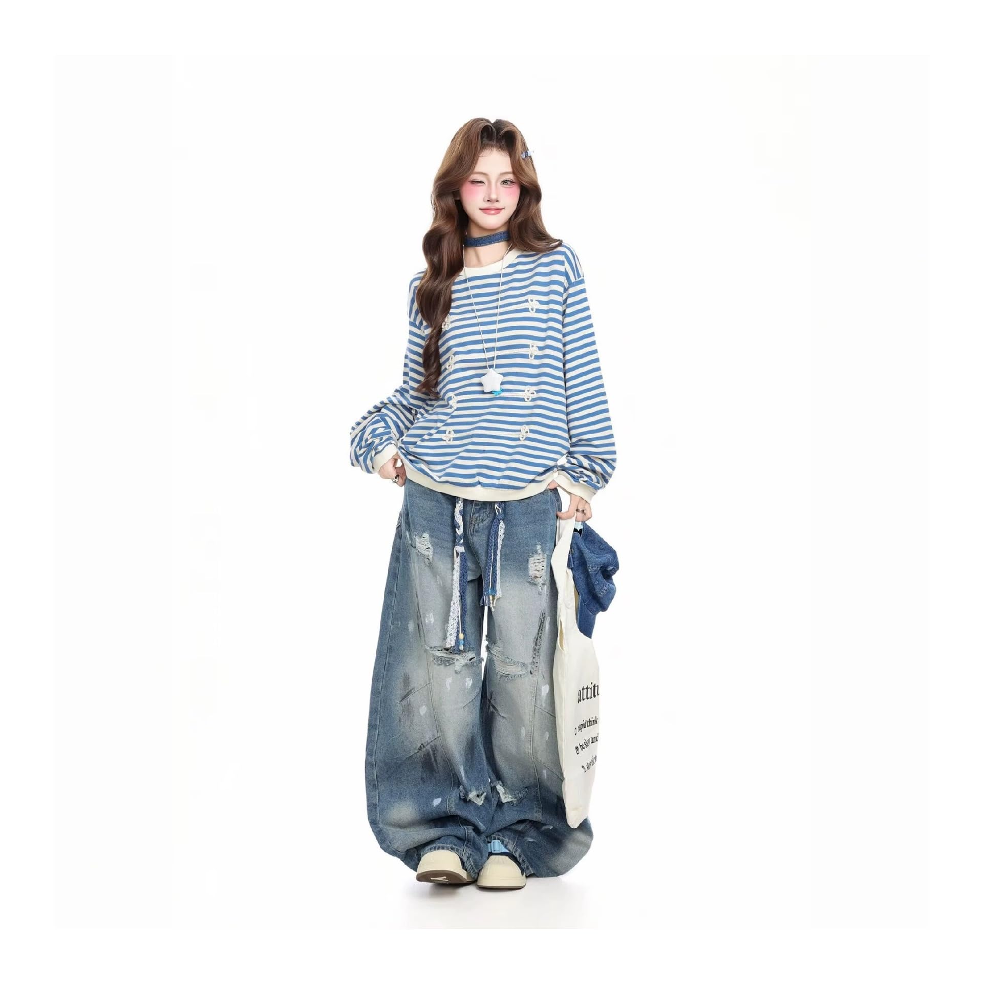 Jeans Vintage da Donna Pantaloni Lunghi a Gamba Larga Pantaloni Larghi