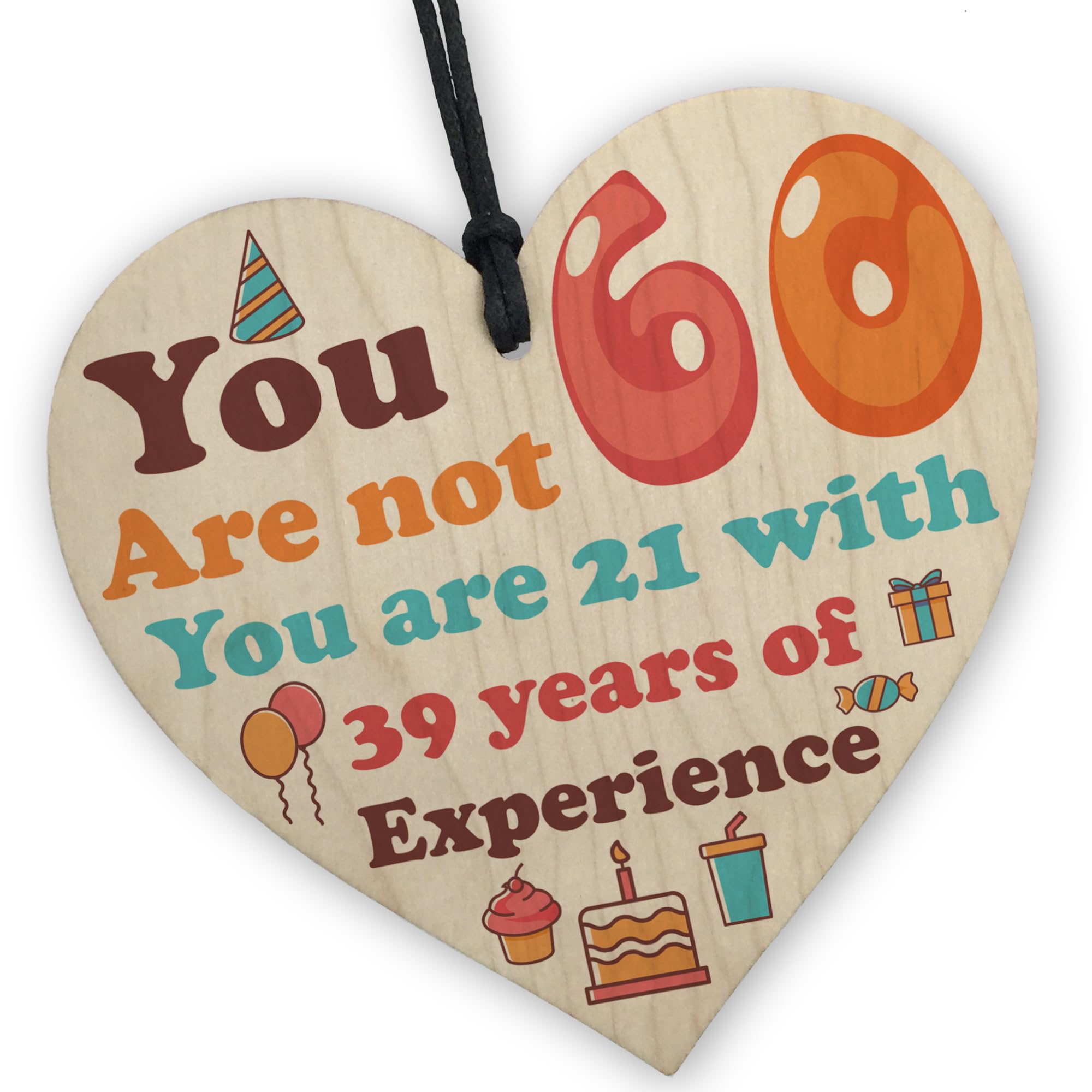 Red Ocean 60th Birthday Gifts For Women - Novelty Wooden Heart Birthday Gift - 60th Gift For Mum Dad Friend Auntie Uncle - Happy 60th Birthday Presents