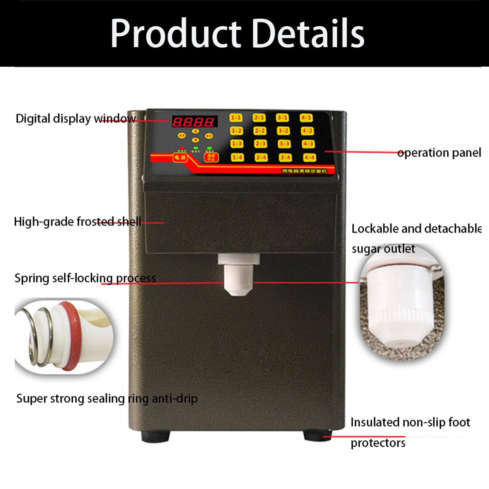 PEIXEN Distributeur de Poudre de Fruits 500 W, Distributeur de Sucre de Fruits de 8 litres, Distributeur de sirop de Sucre, doseur de Confiture, 16 réglages de Groupe, pour magasins de thé au Lait