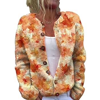 Damen Strickjacke Mit 3D Druck - V-Ausschnitt Cardigan Mit Knopfleiste