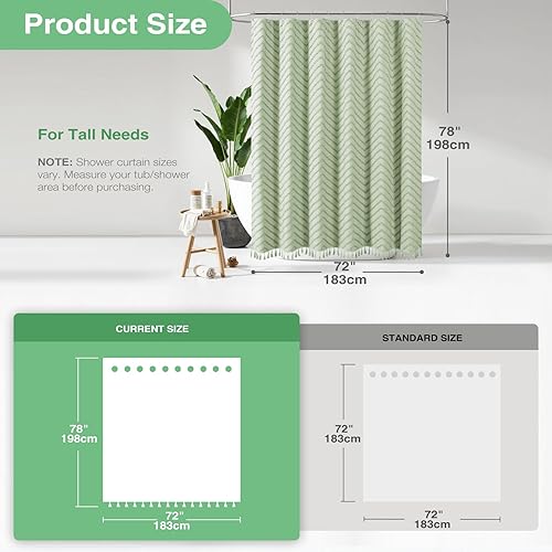 Vista 102 de Dynamene - Cortina de ducha, bohemia y rústica con rayas con chebrón en relieve, cortina texturizada para decoración de baño, juego de cortina A.