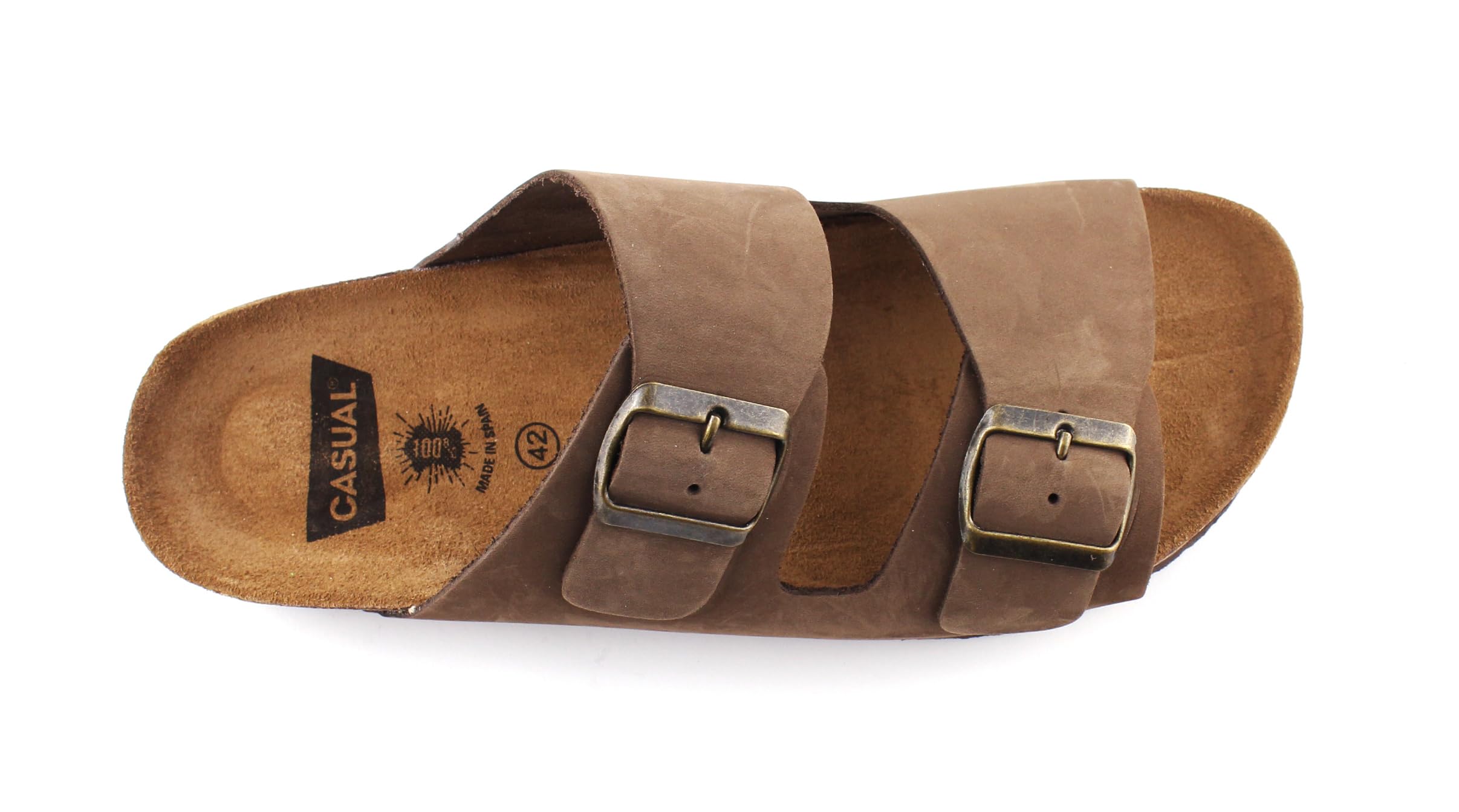 Casual Sandali da uomo in pelle nabuk con suola in sughero e suola in sughero, realizzati in Spagna, marrone, 47 EU