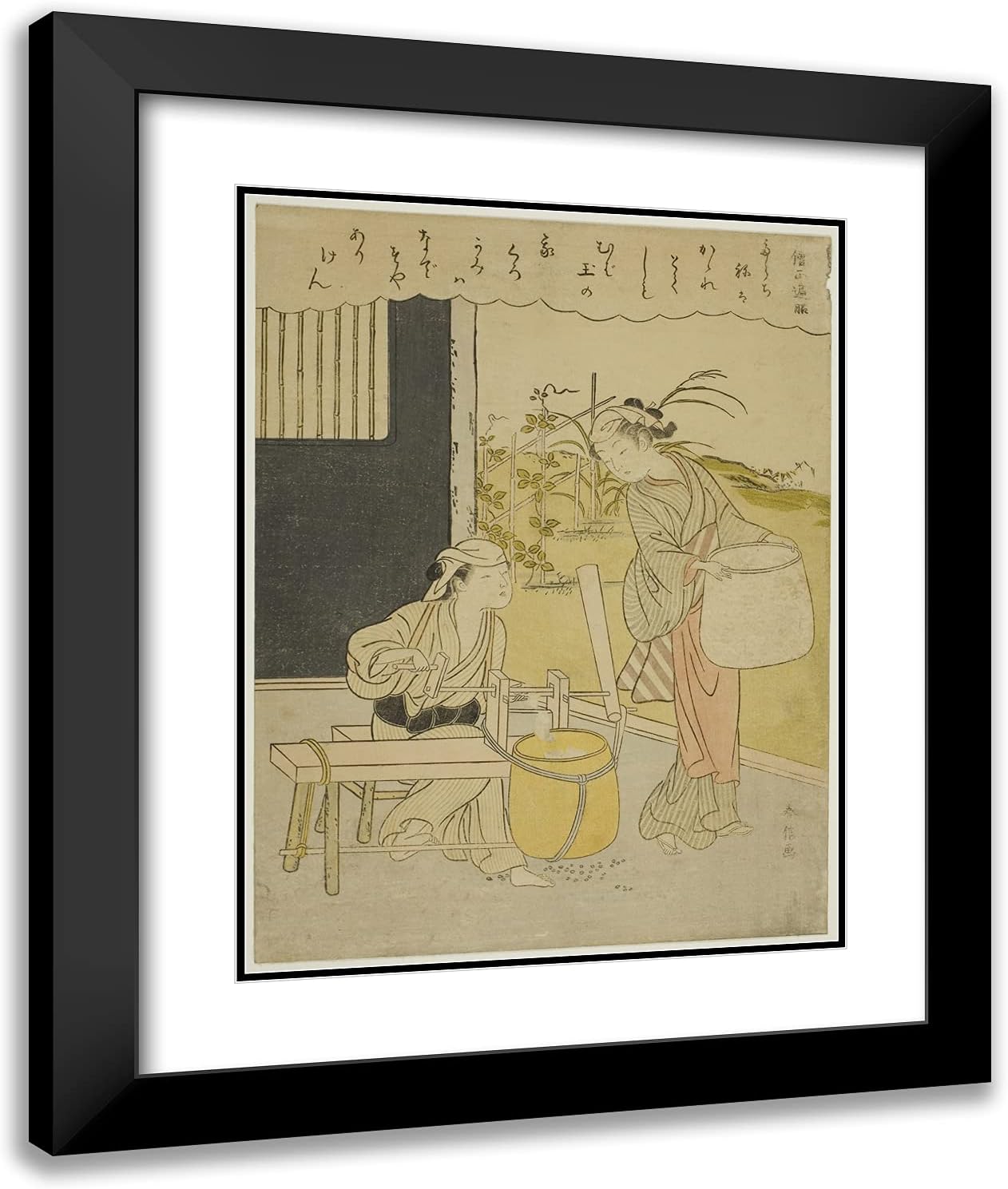 ArtDirect Suzuki Harunobu 20x24 Black Modern Framed and Double Matted Art Print Titled Poem by Henjo Sojo, from an Untitled Series of Thirty-Six Immortal Poets