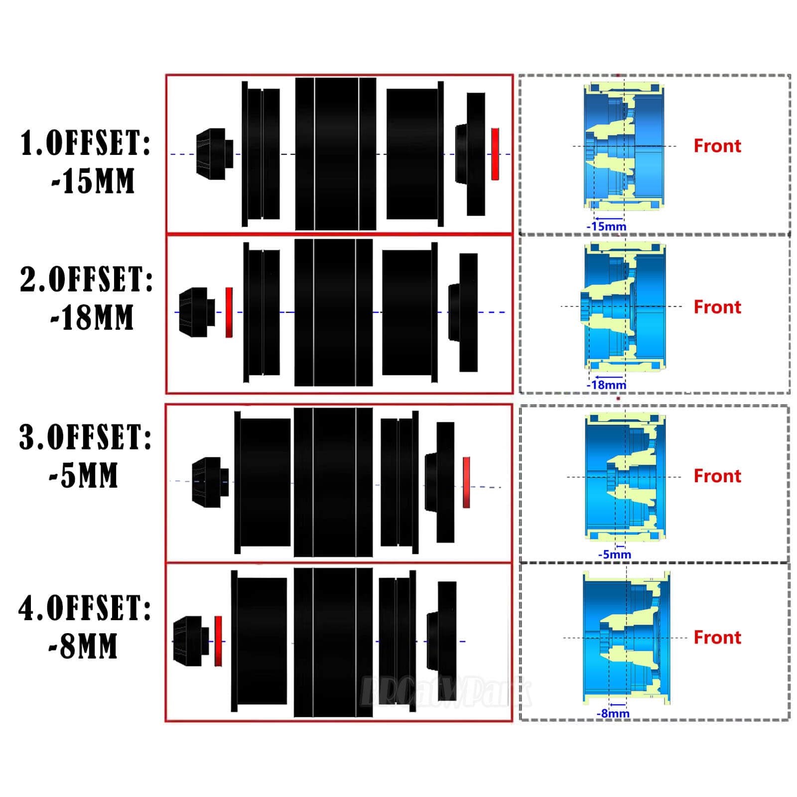 RC 2.2 Beadlock Roues réglables 4 jantes décalées pour voiture à chenilles Axial 1/10 SCX10 AMG 6x6 TRX4 Redcat Gen8 Redcat Everest Gen 7 Pro RC Crawler, rouge