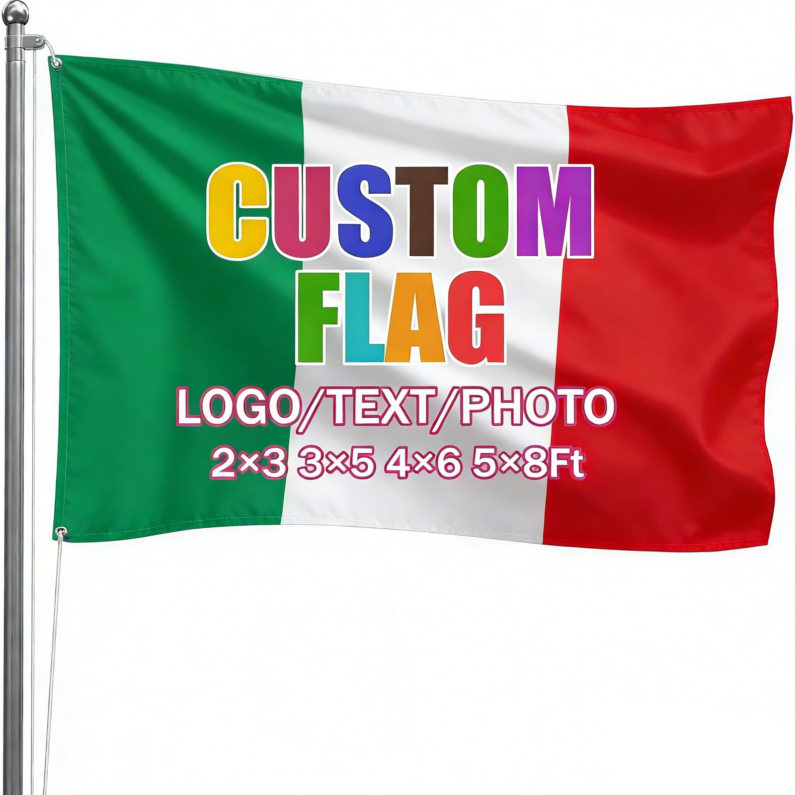 Custom Italy Flag Personalised Italy Flags with Picture Logo Text Customisable Flags Banner for Bedroom, Dorm Decor, Football Games Party Sports Events Decoration Bar Garden Street Decor — image 1