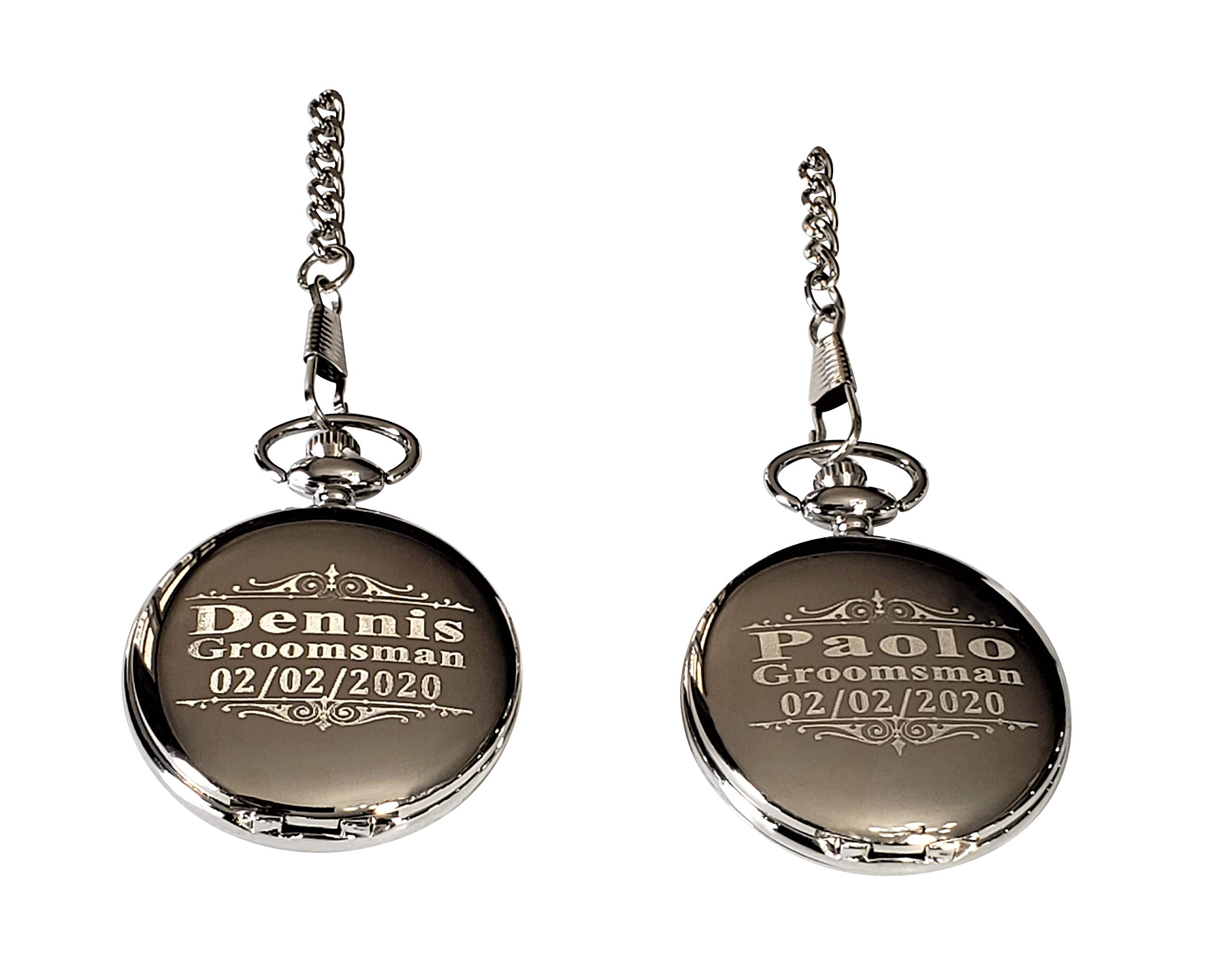 ETERNITY 2 Engraved Pocket Watches, 2 Personalized Watch Set for Men or Women, Personalized Wedding Gift. (Gold Polished)