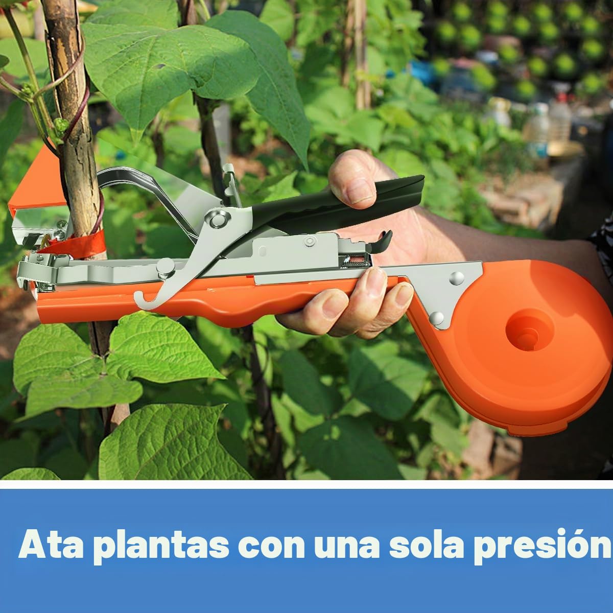 Maquina Atadora de Tomates, Herramienta de Cinta de Jardín para Viñedo Pepino UVA Fruta Flores Vegetales, Naranja