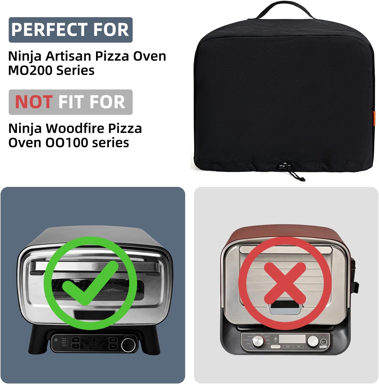 Waterproof Cover for Ninja Pizza Oven MO201, UV Resistant, Windproof Accessories for Ninja Artisan Outdoor Pizza Oven, Power Cord Storage Pocket, Adjustable Drawstrings and Elastic Bands (Cover Only)