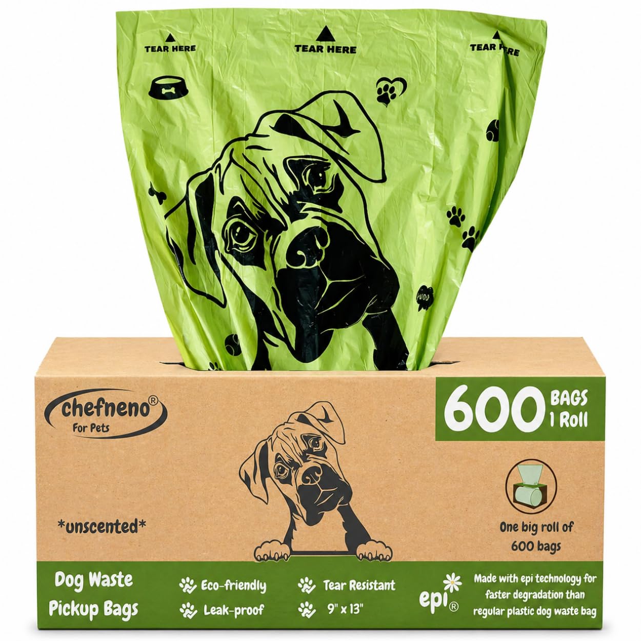 Dog Poop Biodegradable Bags One Biig Roll (600 ct.) Eco-friendly Doggy Poop Bags Pet Waste Pickup Bag Degradable Cat Waste Disposal Bags (1 Roll, 600