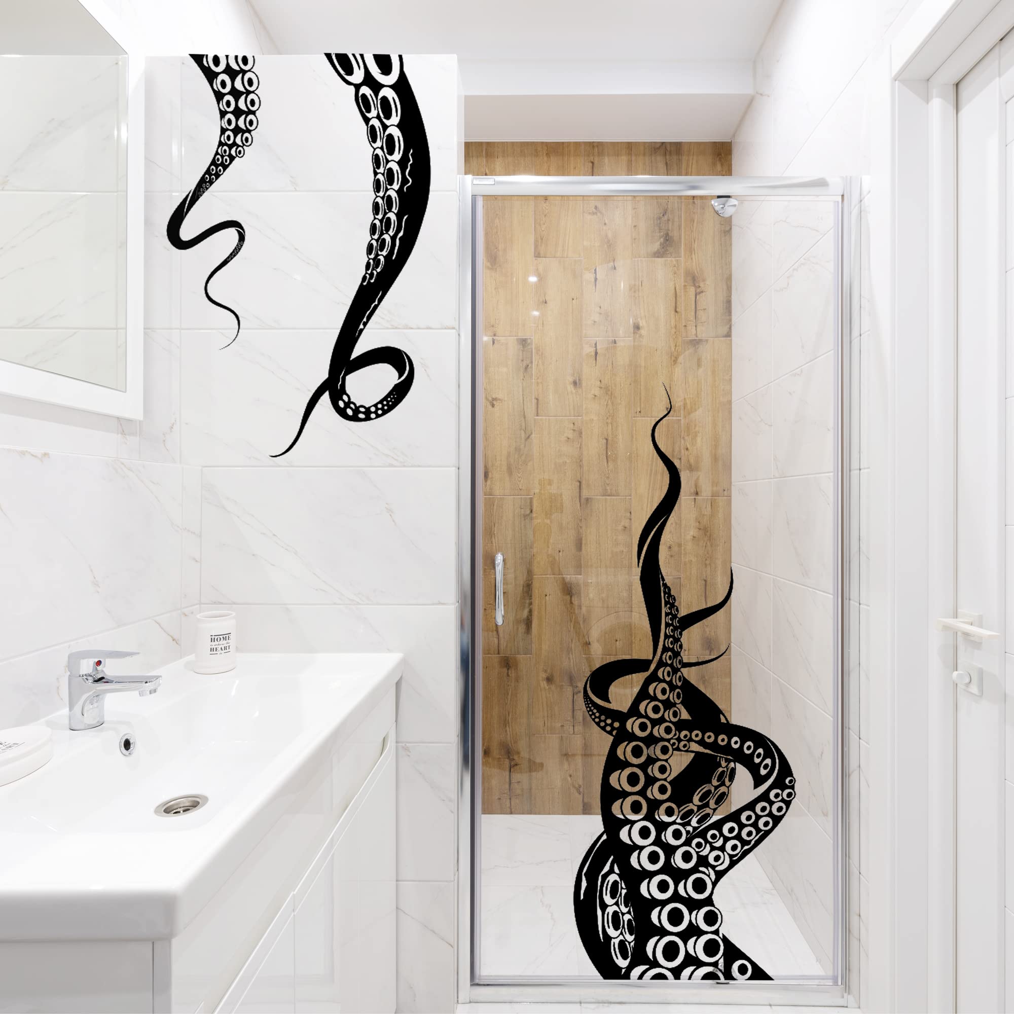 Wongdong Octopus Wall Decal Sticker – Kraken Tentacles Design, Orange, 36.2x56 Inches – Removable PVC For Bathroom, Living Room