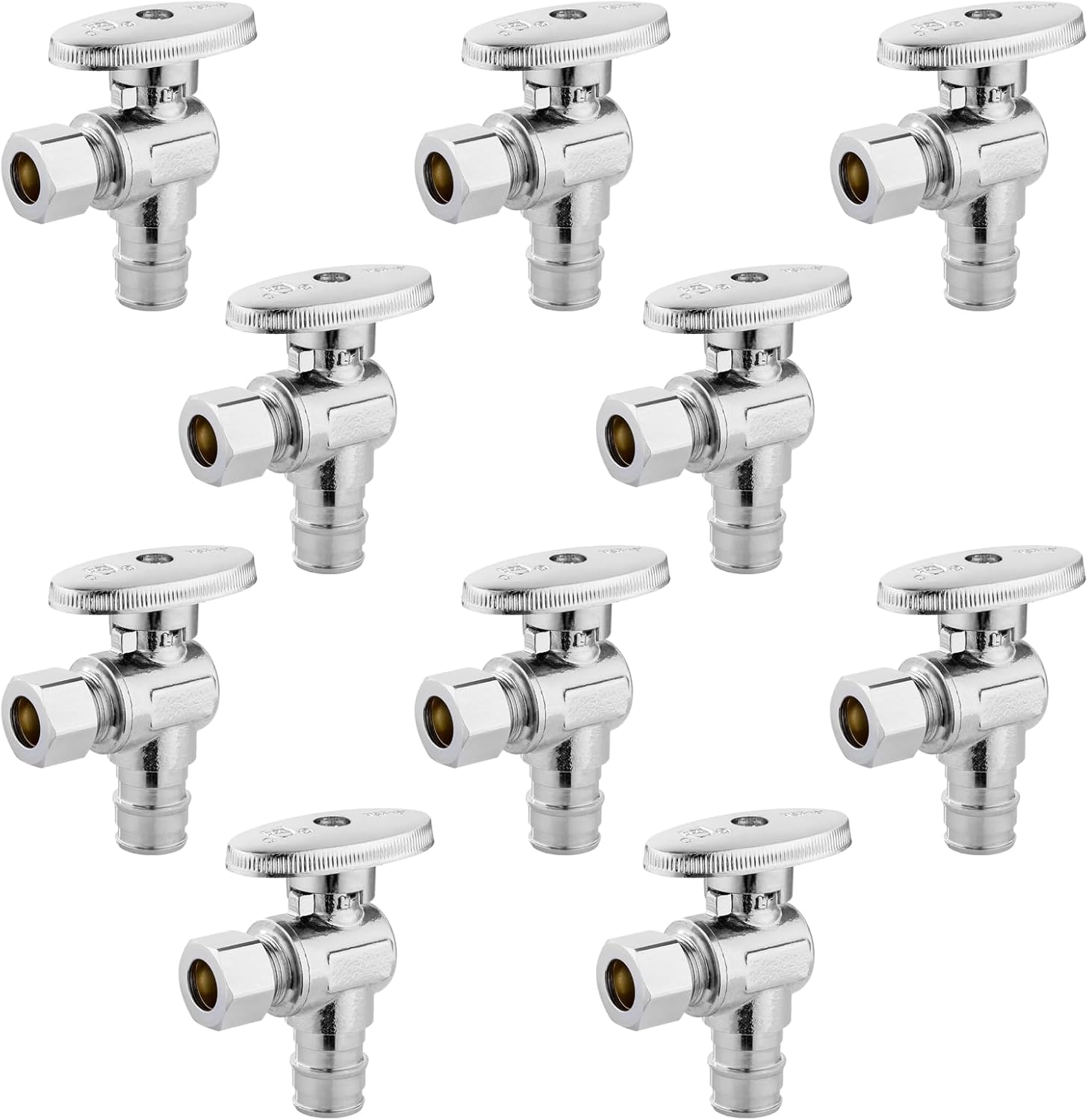 Angle Stop Valve,1/2 Inch Pex Expansion X 3/8 Inch OD Compression Angle Shut-off Valve with 1/4 Turn on/off (Pack of 10,ASTM F1960)(VALVE094-10Pack)