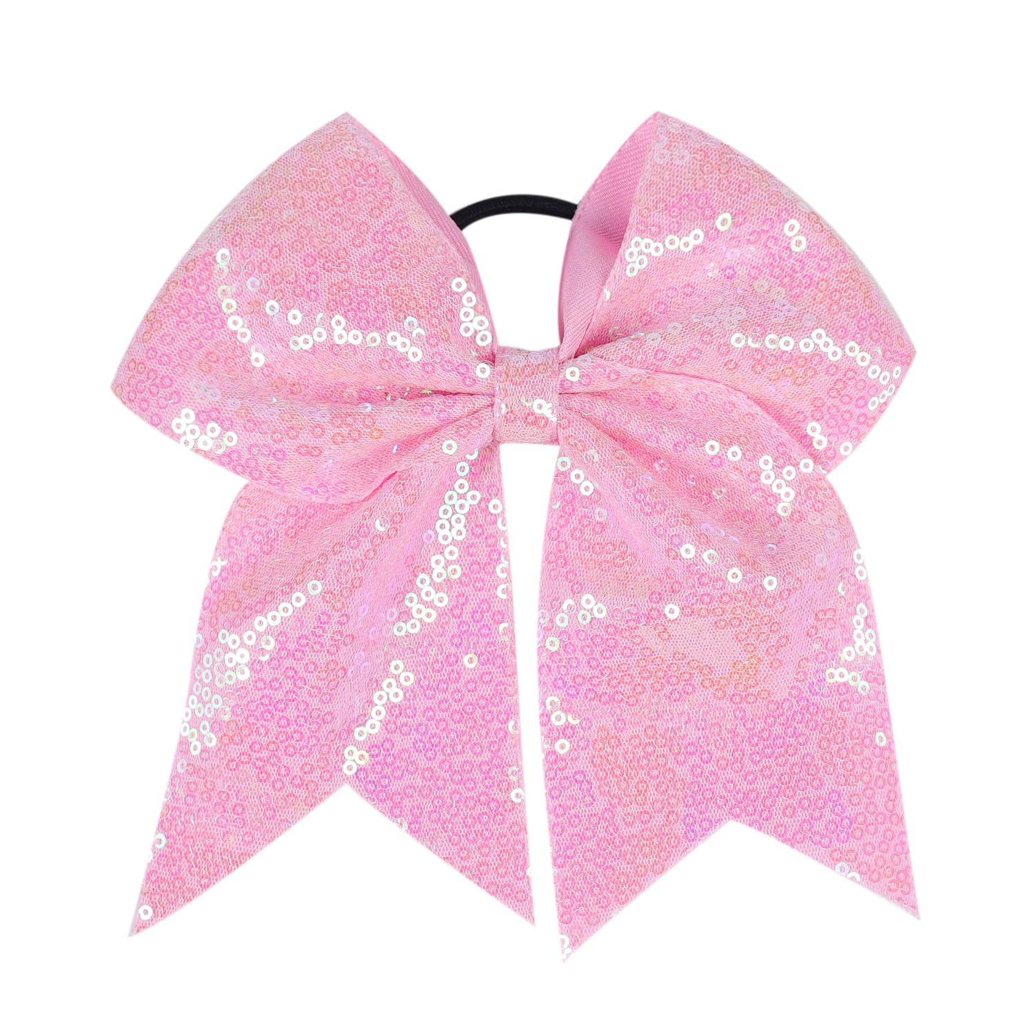 Xansema Women Girls Kids Teens Sequins Hair Bows Elastic Hair Tie Ribbon Large Cheer Bow Ponytail Holder Hair Band (Light Pink)