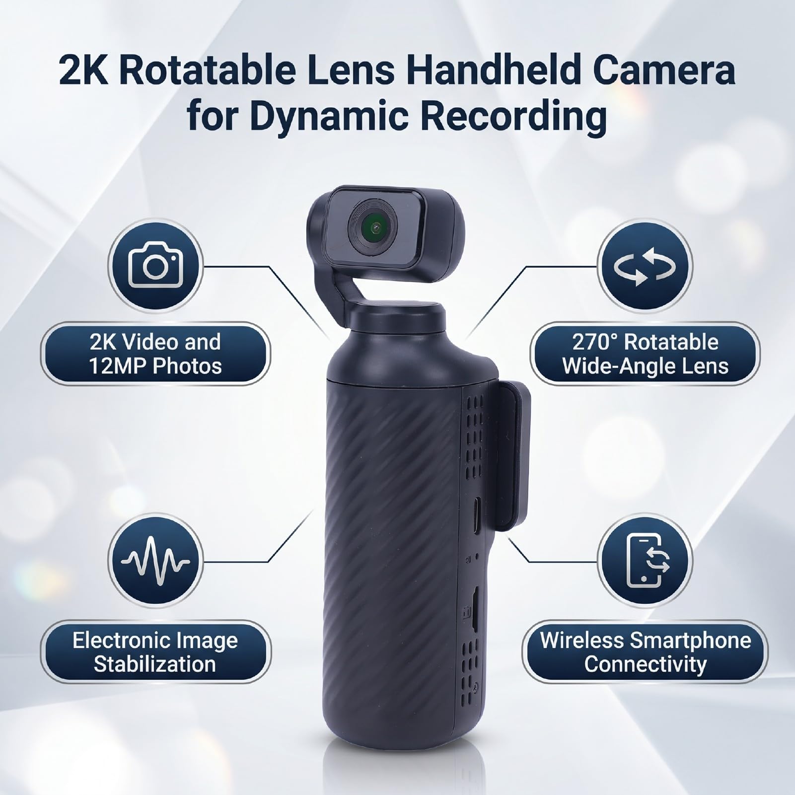 Sxhlseller Videocamera Portatile POV con Obiettivo Ruotabile 2K | Videoregistratore Portatile, Stabilizzazione Elettronica, Registrazione di Vlog di Viaggio, Action Cam