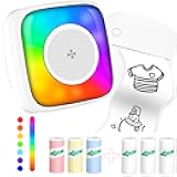 Mini Printer Sticker Printer Print Pod with 6 Rolls Sticker Paper, Seven Color Lighting Modes for DIY Scrapbook, Travel, Notes, Label, Memo, Compatible with iOS&Android