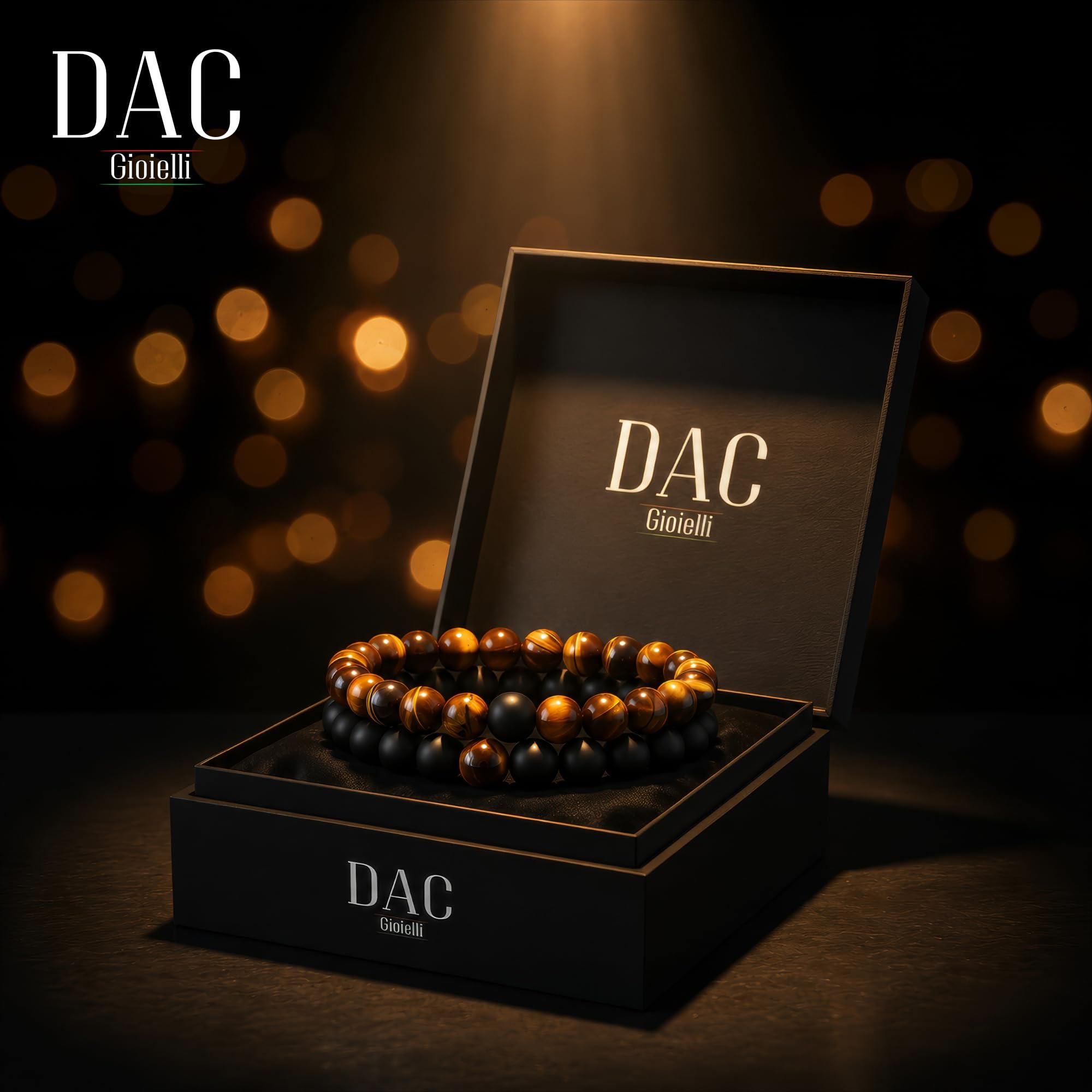 DAC Bracciale Uomo 2 pezzi Con Pietre Naturali Braccialetto Scatola Regalo Fidanzato Donna Chakra con Vere Pietre Naturali Tibetano Yoga Gioielli
