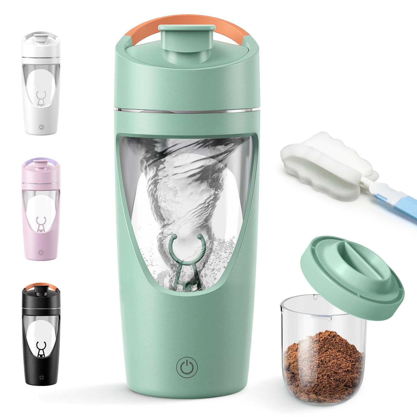 Shaker elettrico, 700ml shaker proteine elettrico con scomparto per polvere, bottiglia per shaker ricaricabile USB C, per frullati proteici, integratori e milkshake (Verde)