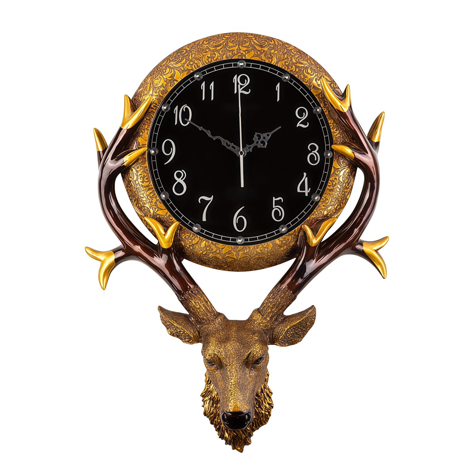 Horloge murale tête de cerf à strass, décoration murale haut de gamme pour bureau