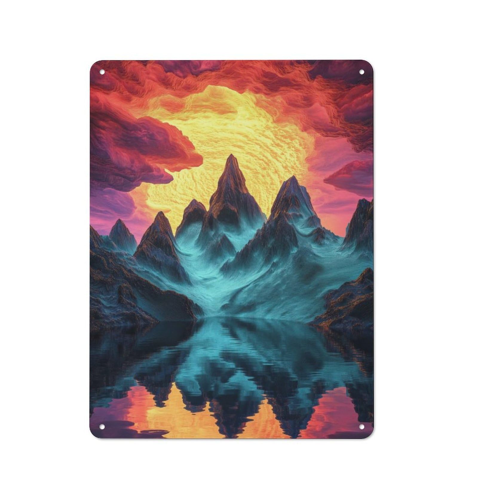 Junmoney Mountain Sunset Reflection Metal Sign 40X30cm With For Pub Or Café, Retro Decor, Suited To Café Interior Fans