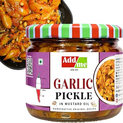 Add me Garlic Pickle 300 gm Lassan Lahsun Ka Achar Home Made Tasty lehsun ka Pickles Glass Pack