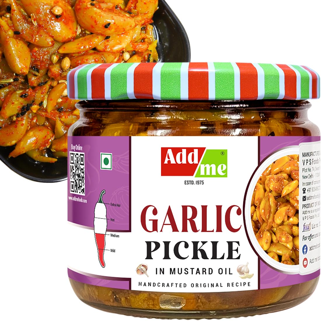 Add me Garlic Pickle 300 gm Lassan Lahsun Ka Achar Home Made Tasty lehsun ka Pickles Glass Pack