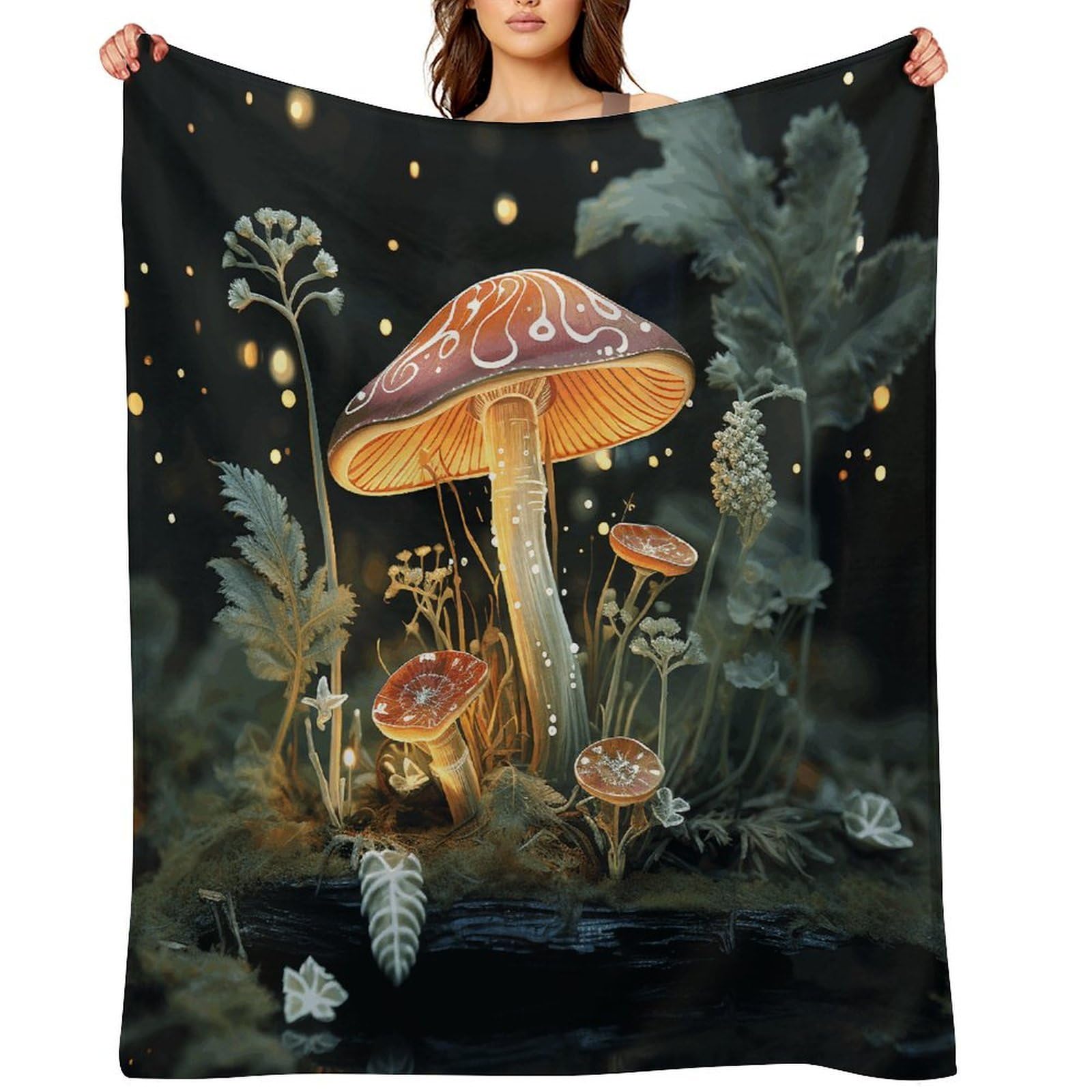 Butterfly Mushroom Throw Blanket for Couch and Bed Super Soft Warm Lightweight Throw Blankets Cozy Fuzzy Flannel Blanket Personalized Decorative Blankets for Sofa Decor 60"x80"