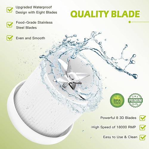 Miniatura 3 de Licuadora personal, taza de licuadora de tamaño personal para batidos y batidos, licuadora eléctrica de jugo fresco, licuadora portátil de 10 onzas