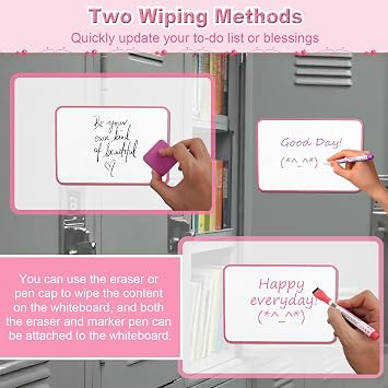 12 PCS Locker Accessories, Pink Locker Decorations for Girls, Back to School Essentials Magnetic Locker Organizer, Includes Locker Mirror, White Board, Pen Holders, Eraser and Magnets