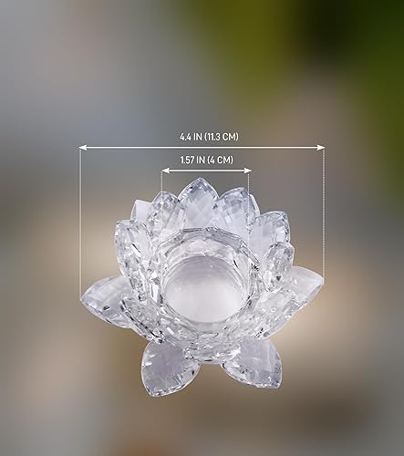 Miniatura 6 de Juego de 2 portavelas de cristal con diseño de flor de loto, portavelas de cristal transparente, portavelas votivas de pilar para centro de mesa,