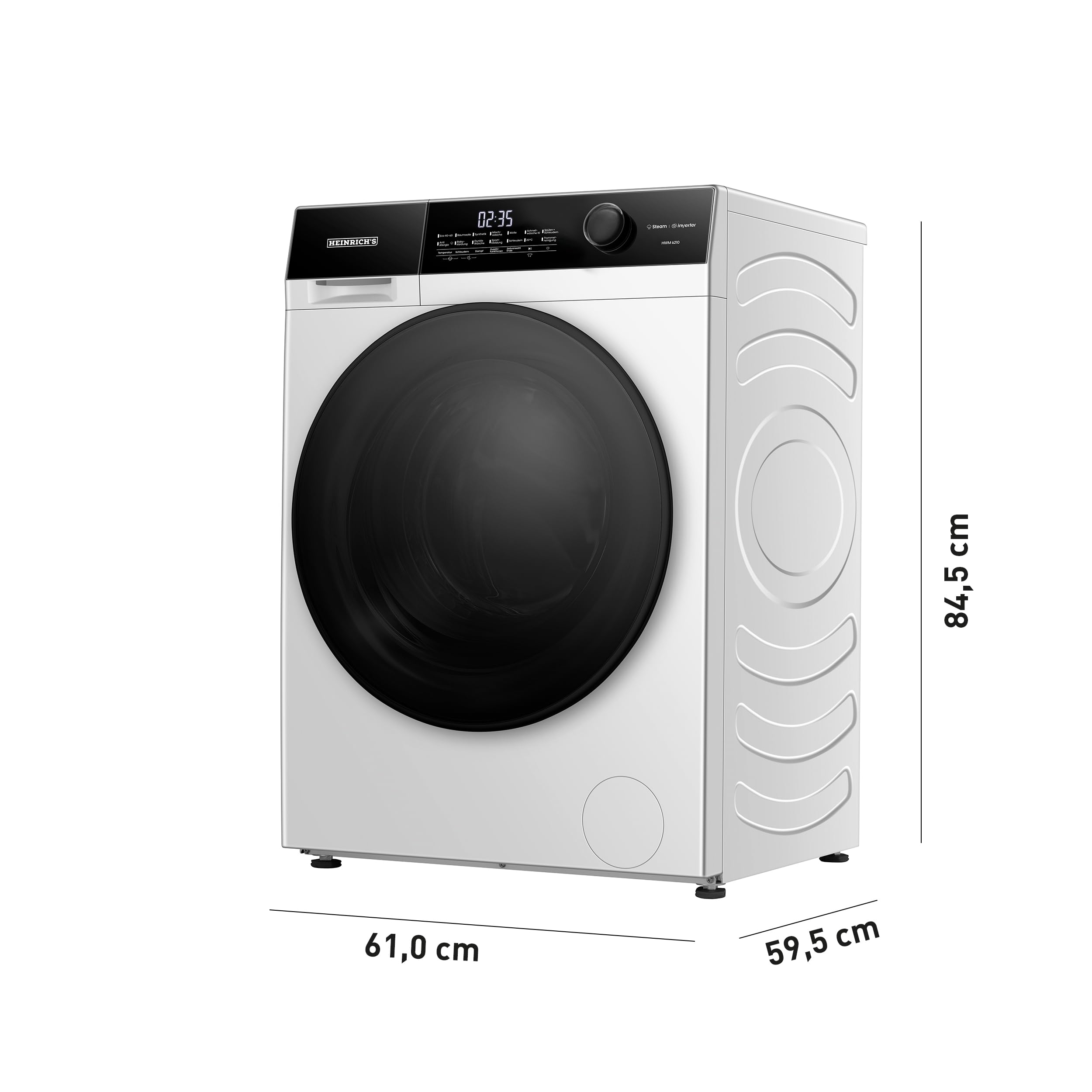 Heinrich´s Waschmaschine, Steam-Funktion, 10kg Mega Kapazität, 15 Programme, 1400 U/min., Aqua-Stop, LED-Display, Endzeitvorwahl, mit Kindersicherung, langlebiger und leiser Inverter Motor,Weiß - 2